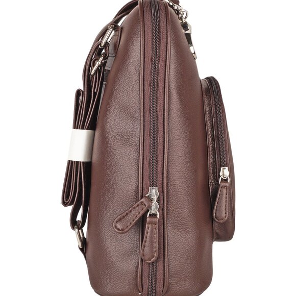 Ladies’ Brown Vegan Leather Backpack – Top Handle Daypack - Picture 7 of 10